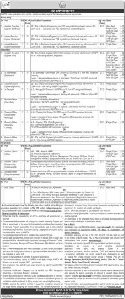 WAPDA (Pakistan Water & Power Development Authority) Jobs 2024